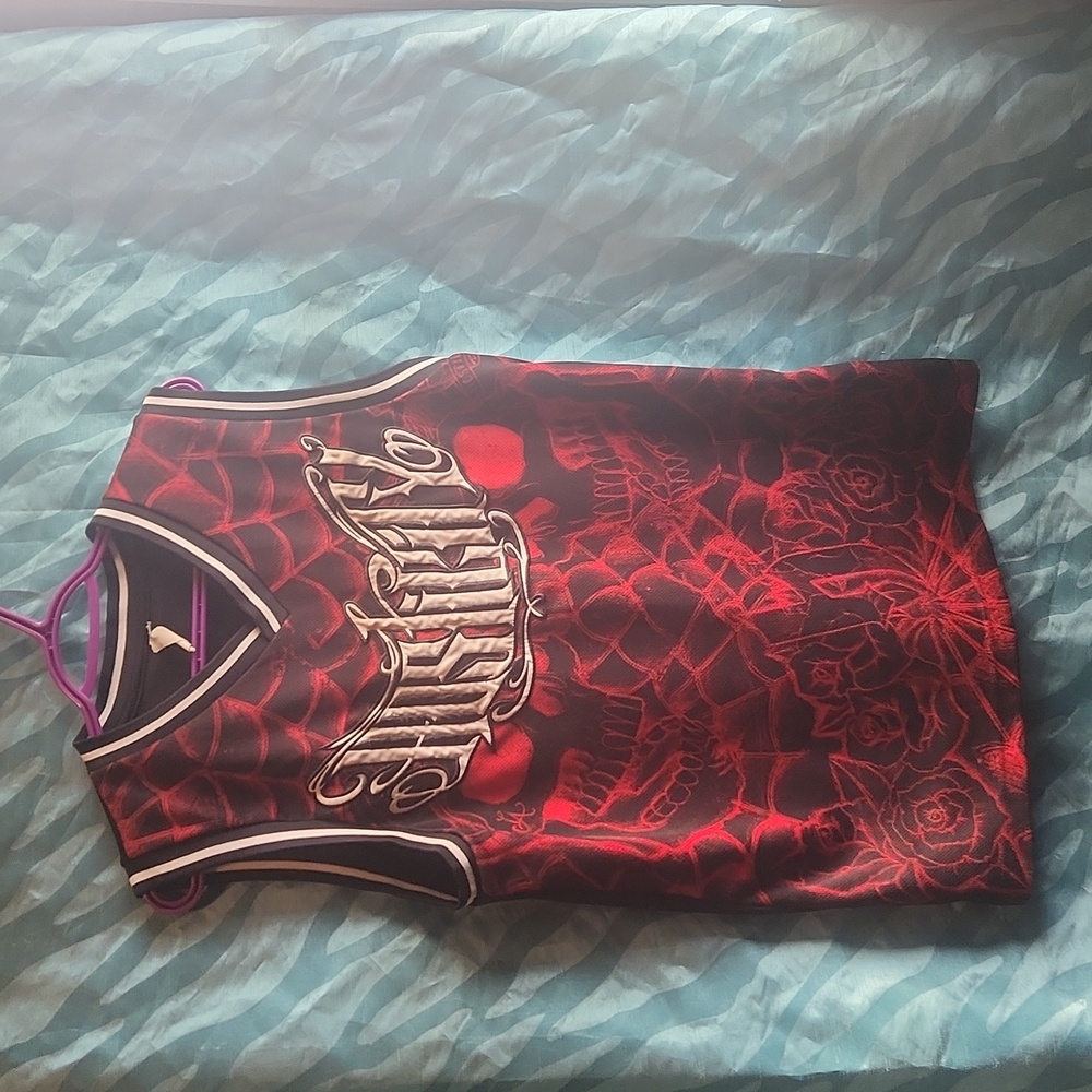 Vintage Hostility Tank Jersey/Shirt Men Medium(?) Red/Black Skull& roses